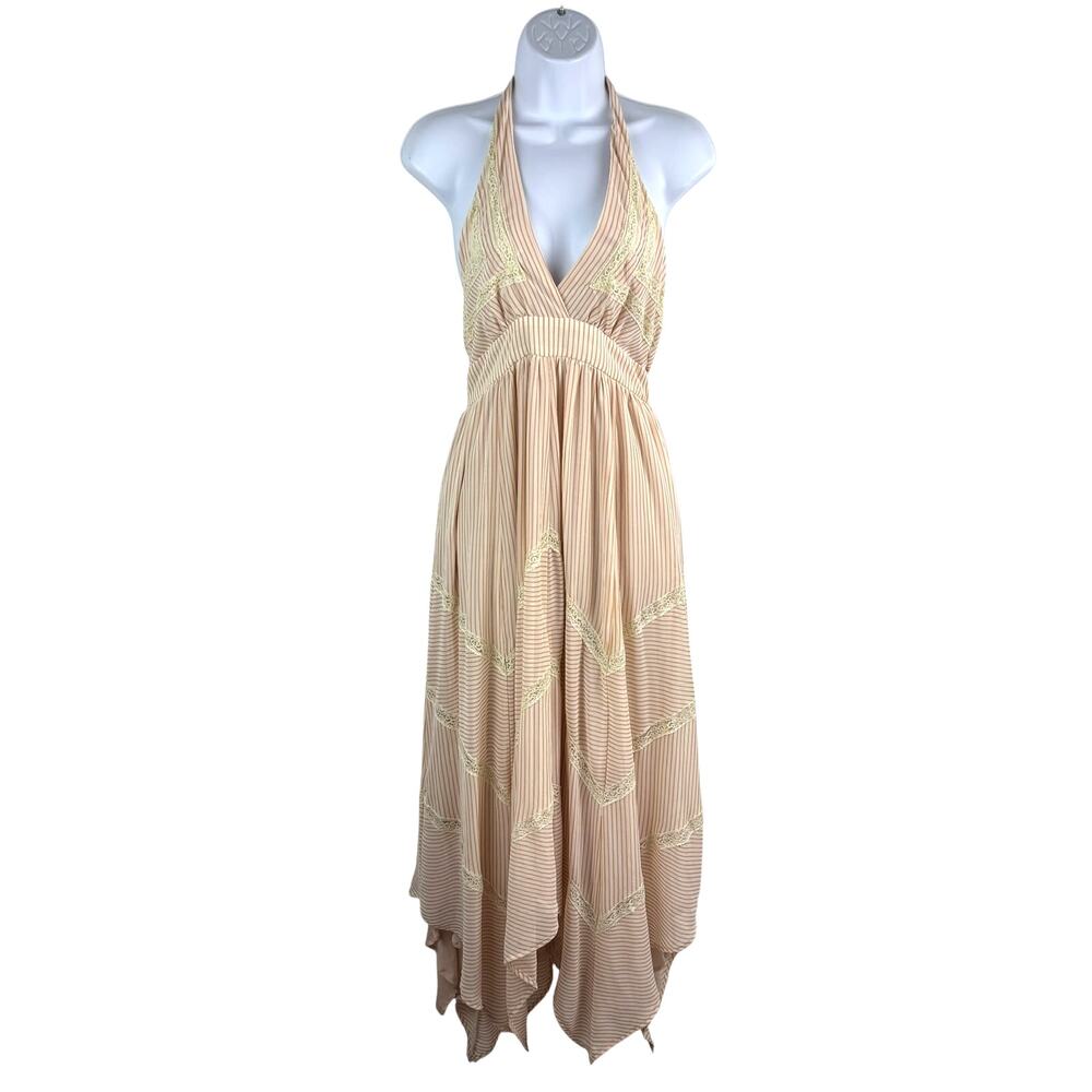 Champagne Strawberry Striped Maxi Dress Fairycore Coquette - M